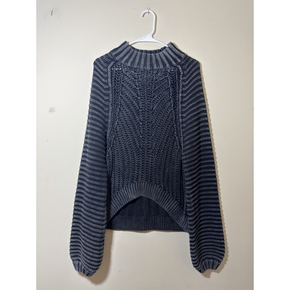 Free people BlackGray Fade Wash Sweetheart Mock Neck Chunk knit Cotton Sweater S